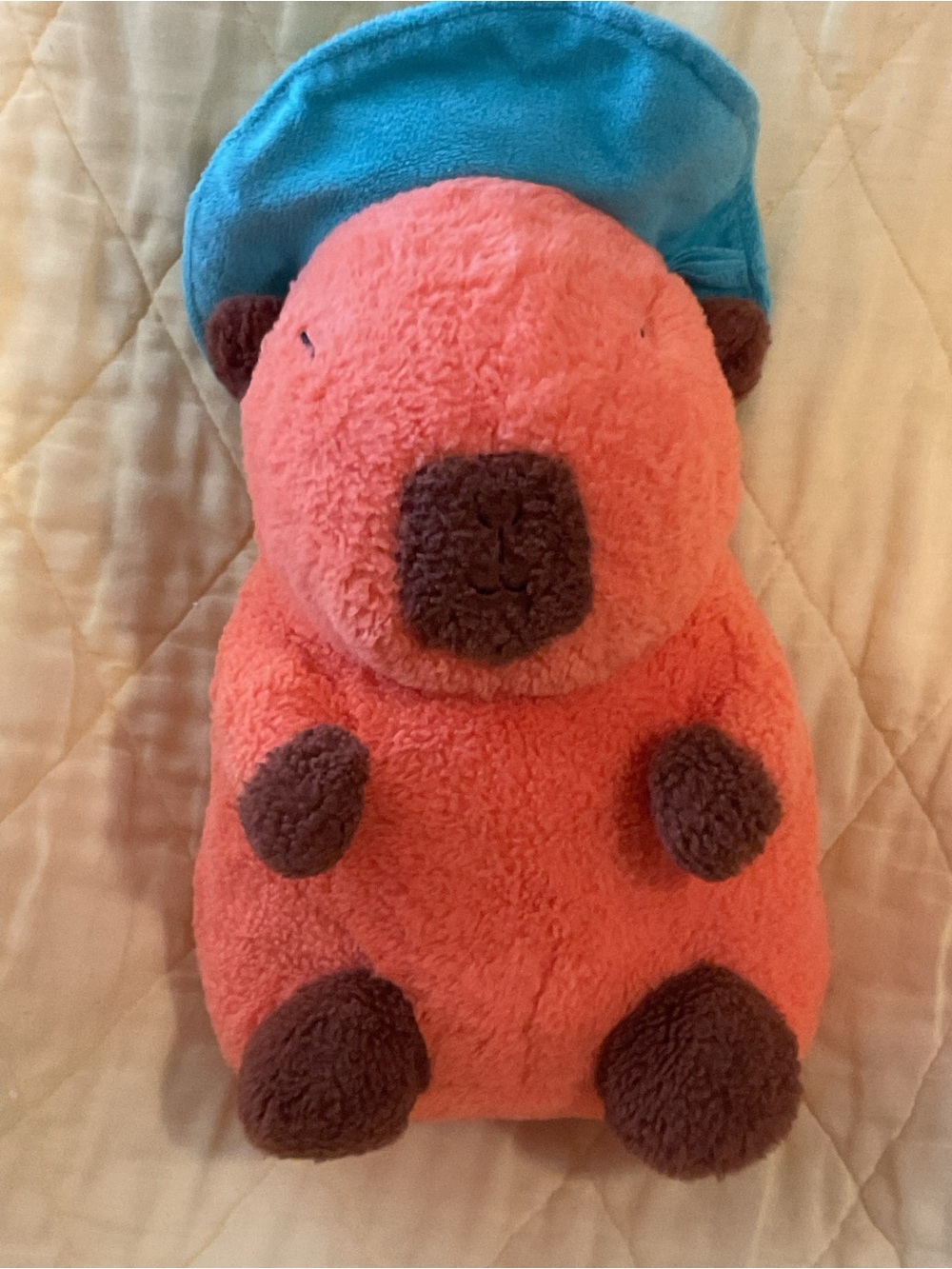 Capybara Plush Toy Bright Orange Blue Hat 16”
